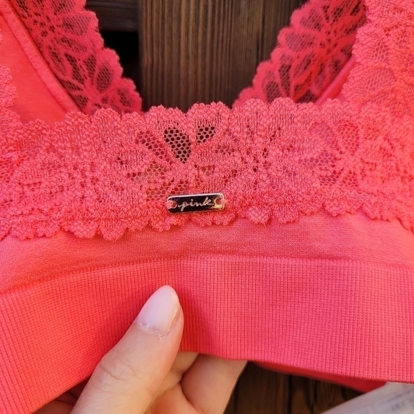 NWT Victoria's Secret Pink bralette XS coral pink floral lace vneck - Picture 4 of 10
